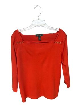 Lauren Ralph Lauren Square Neck Orange Top (3/4 Sleeve Length)-Size L